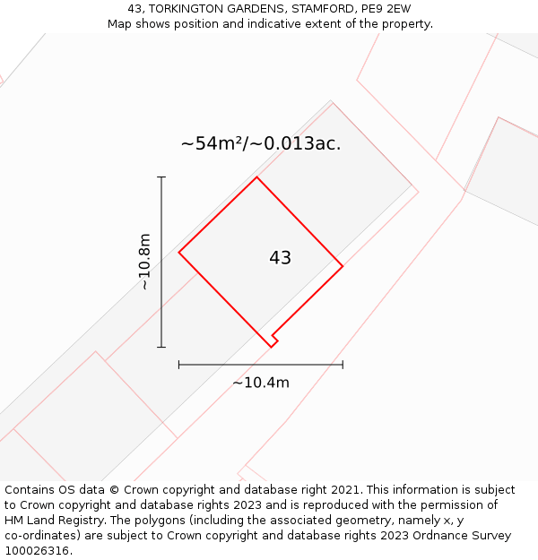 43, TORKINGTON GARDENS, STAMFORD, PE9 2EW: Plot and title map