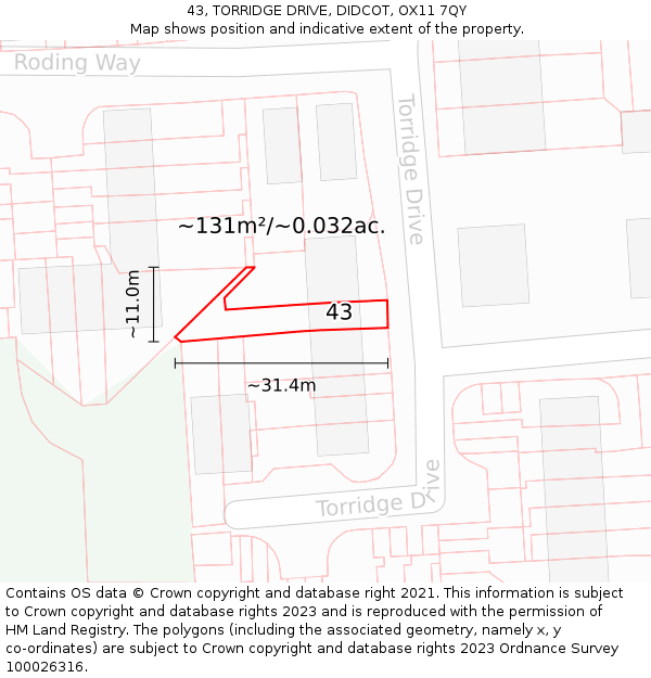 43, TORRIDGE DRIVE, DIDCOT, OX11 7QY: Plot and title map