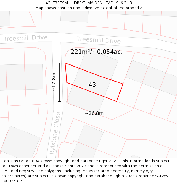 43, TREESMILL DRIVE, MAIDENHEAD, SL6 3HR: Plot and title map