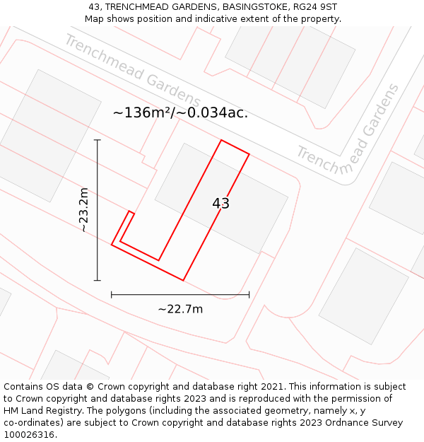 43, TRENCHMEAD GARDENS, BASINGSTOKE, RG24 9ST: Plot and title map