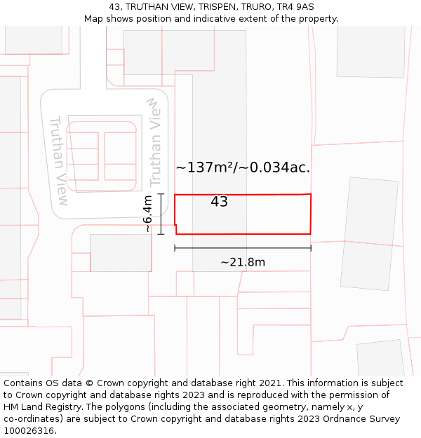 43, TRUTHAN VIEW, TRISPEN, TRURO, TR4 9AS: Plot and title map