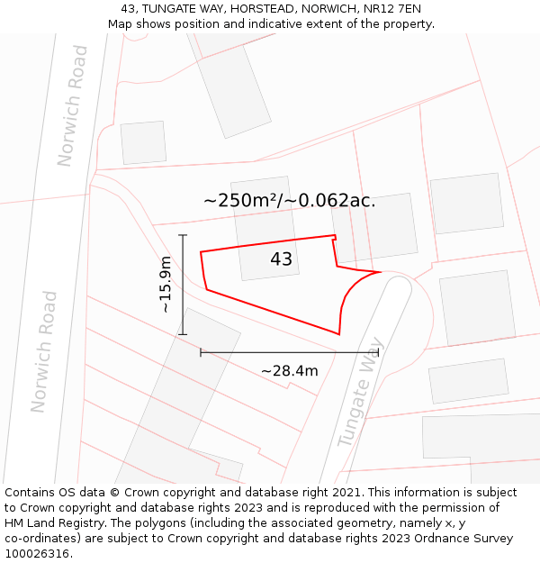43, TUNGATE WAY, HORSTEAD, NORWICH, NR12 7EN: Plot and title map