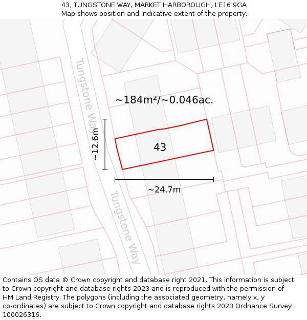 43, TUNGSTONE WAY, MARKET HARBOROUGH, LE16 9GA: Plot and title map