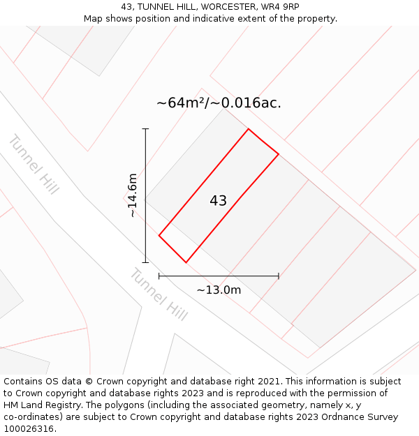 43, TUNNEL HILL, WORCESTER, WR4 9RP: Plot and title map