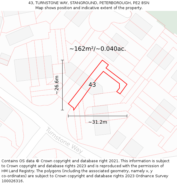 43, TURNSTONE WAY, STANGROUND, PETERBOROUGH, PE2 8SN: Plot and title map