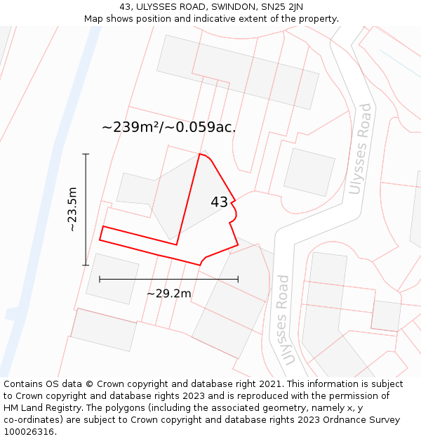 43, ULYSSES ROAD, SWINDON, SN25 2JN: Plot and title map
