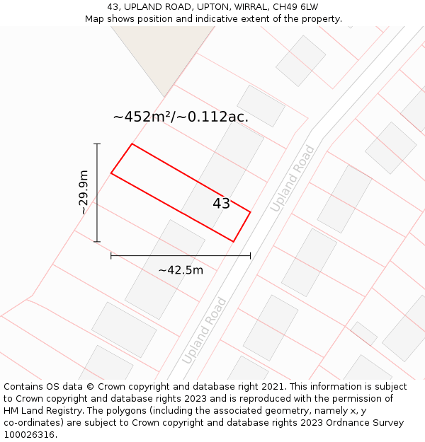 43, UPLAND ROAD, UPTON, WIRRAL, CH49 6LW: Plot and title map
