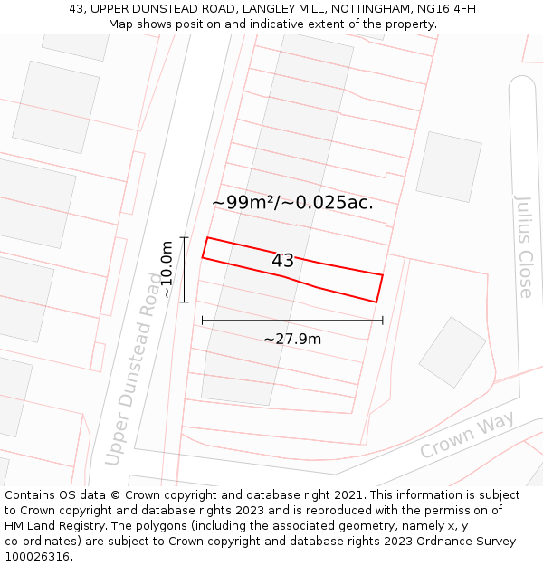43, UPPER DUNSTEAD ROAD, LANGLEY MILL, NOTTINGHAM, NG16 4FH: Plot and title map