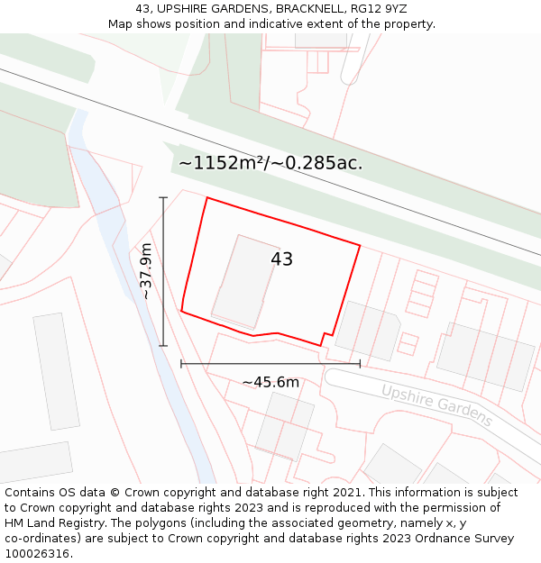 43, UPSHIRE GARDENS, BRACKNELL, RG12 9YZ: Plot and title map