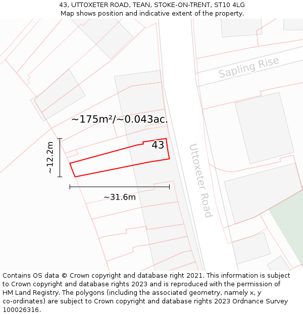 43, UTTOXETER ROAD, TEAN, STOKE-ON-TRENT, ST10 4LG: Plot and title map