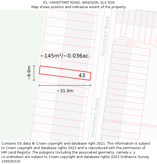 43, VANSITTART ROAD, WINDSOR, SL4 5DA: Plot and title map