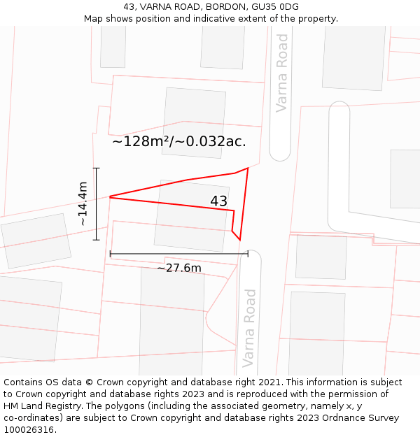 43, VARNA ROAD, BORDON, GU35 0DG: Plot and title map