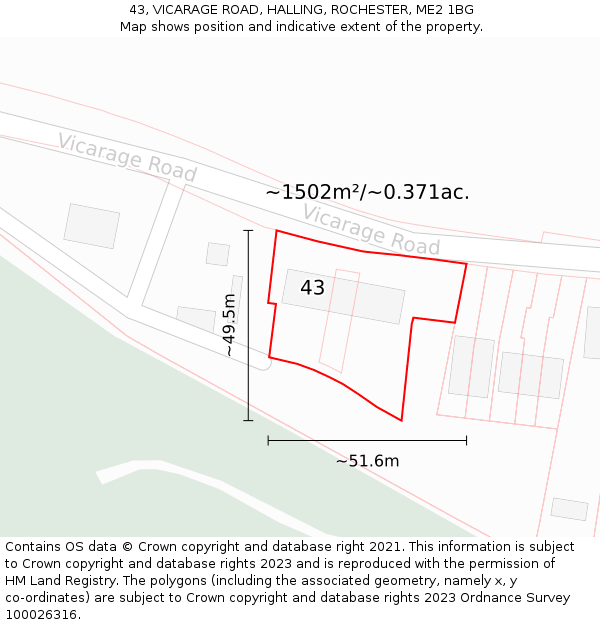 43, VICARAGE ROAD, HALLING, ROCHESTER, ME2 1BG: Plot and title map