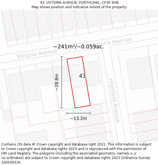 43, VICTORIA AVENUE, PORTHCAWL, CF36 3HB: Plot and title map
