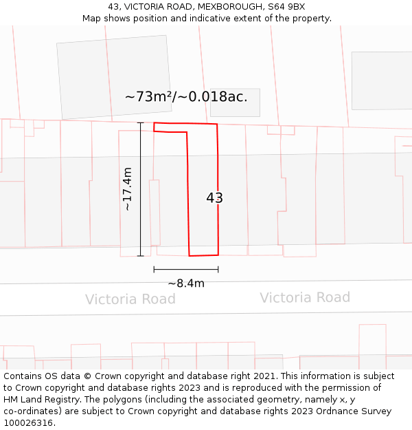43, VICTORIA ROAD, MEXBOROUGH, S64 9BX: Plot and title map