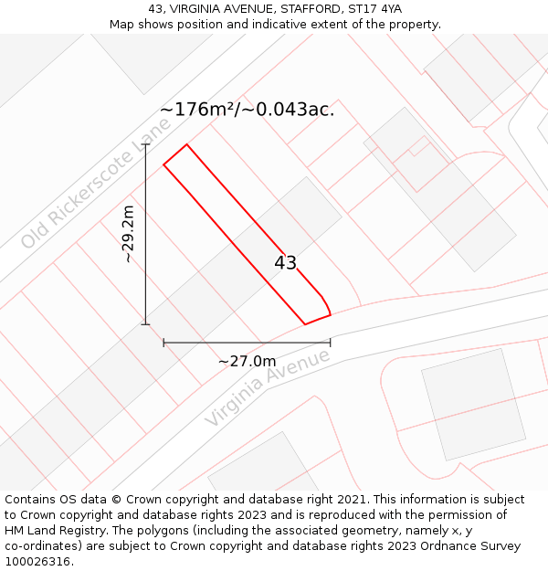 43, VIRGINIA AVENUE, STAFFORD, ST17 4YA: Plot and title map