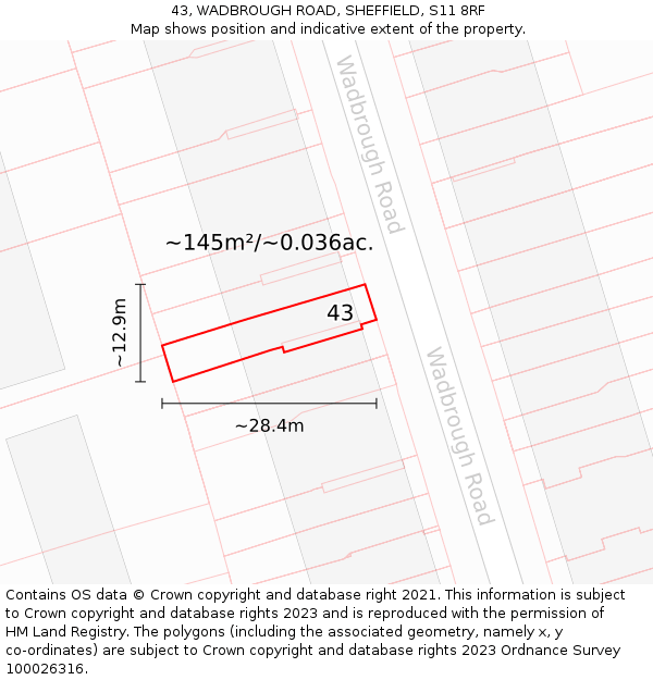 43, WADBROUGH ROAD, SHEFFIELD, S11 8RF: Plot and title map