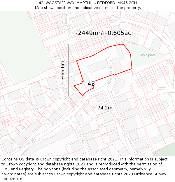 43, WAGSTAFF WAY, AMPTHILL, BEDFORD, MK45 2GH: Plot and title map