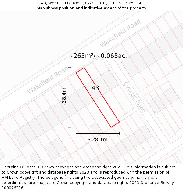 43, WAKEFIELD ROAD, GARFORTH, LEEDS, LS25 1AR: Plot and title map