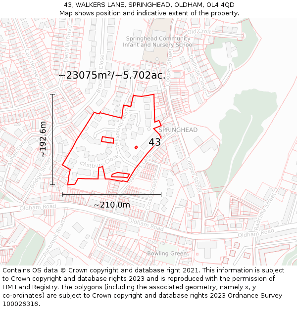 43, WALKERS LANE, SPRINGHEAD, OLDHAM, OL4 4QD: Plot and title map