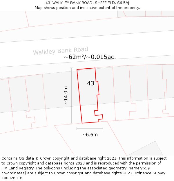 43, WALKLEY BANK ROAD, SHEFFIELD, S6 5AJ: Plot and title map