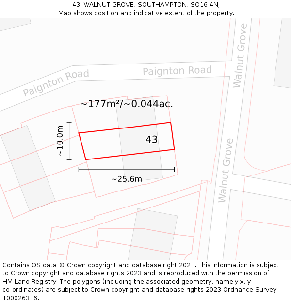 43, WALNUT GROVE, SOUTHAMPTON, SO16 4NJ: Plot and title map