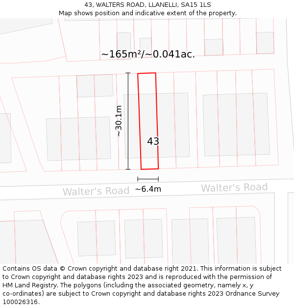 43, WALTERS ROAD, LLANELLI, SA15 1LS: Plot and title map
