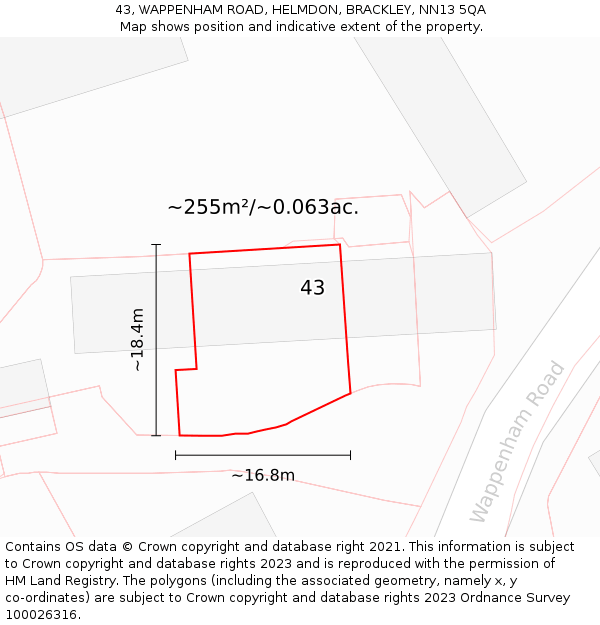 43, WAPPENHAM ROAD, HELMDON, BRACKLEY, NN13 5QA: Plot and title map