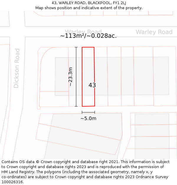 43, WARLEY ROAD, BLACKPOOL, FY1 2LJ: Plot and title map