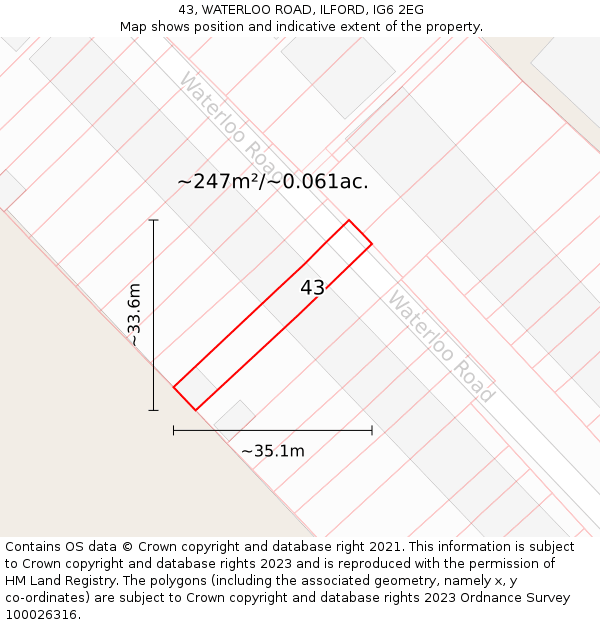 43, WATERLOO ROAD, ILFORD, IG6 2EG: Plot and title map