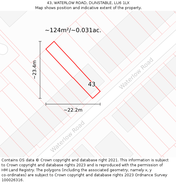 43, WATERLOW ROAD, DUNSTABLE, LU6 1LX: Plot and title map
