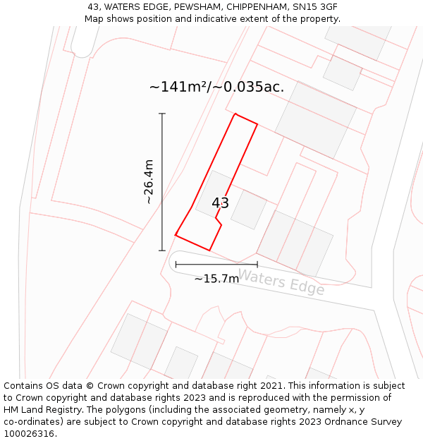 43, WATERS EDGE, PEWSHAM, CHIPPENHAM, SN15 3GF: Plot and title map