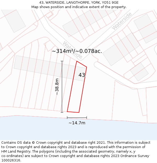 43, WATERSIDE, LANGTHORPE, YORK, YO51 9GE: Plot and title map