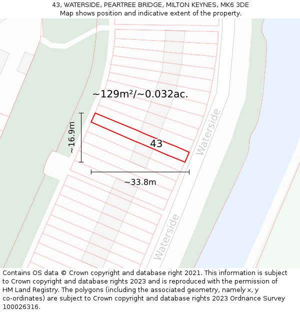 43, WATERSIDE, PEARTREE BRIDGE, MILTON KEYNES, MK6 3DE: Plot and title map