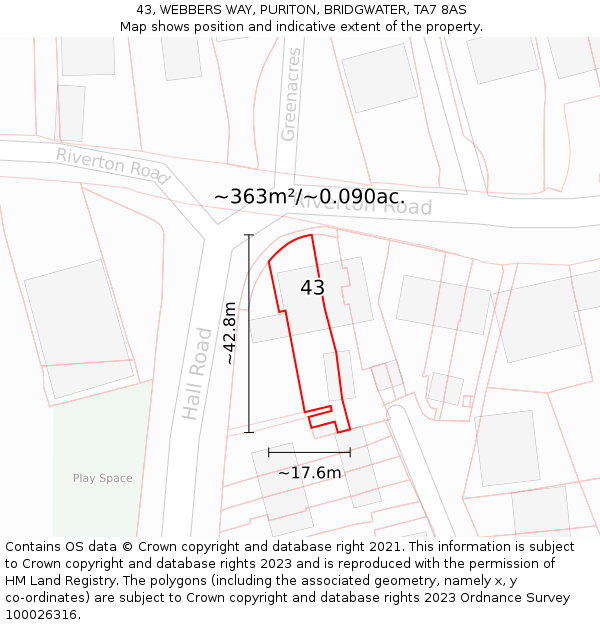 43, WEBBERS WAY, PURITON, BRIDGWATER, TA7 8AS: Plot and title map