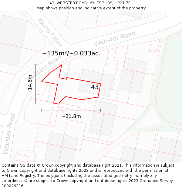 43, WEBSTER ROAD, AYLESBURY, HP21 7FH: Plot and title map