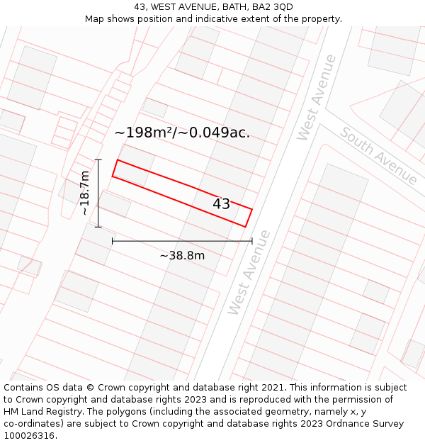 43, WEST AVENUE, BATH, BA2 3QD: Plot and title map