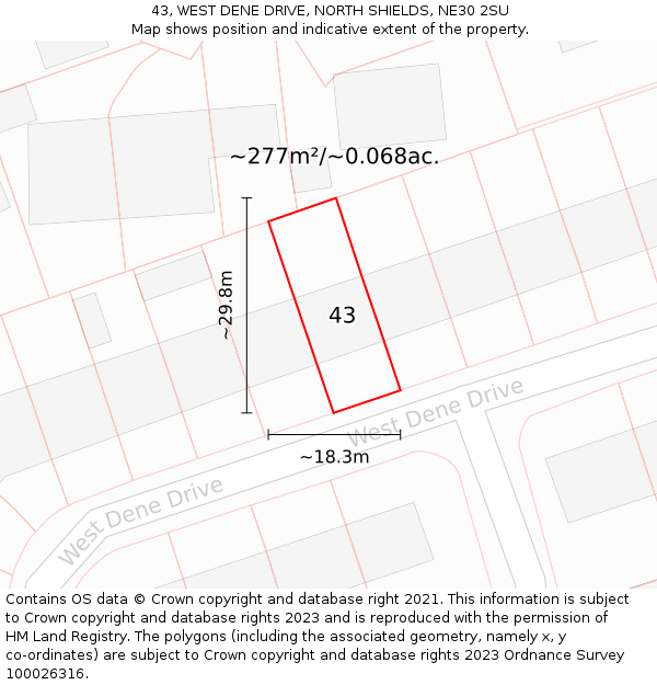 43, WEST DENE DRIVE, NORTH SHIELDS, NE30 2SU: Plot and title map