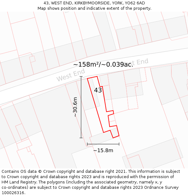 43, WEST END, KIRKBYMOORSIDE, YORK, YO62 6AD: Plot and title map
