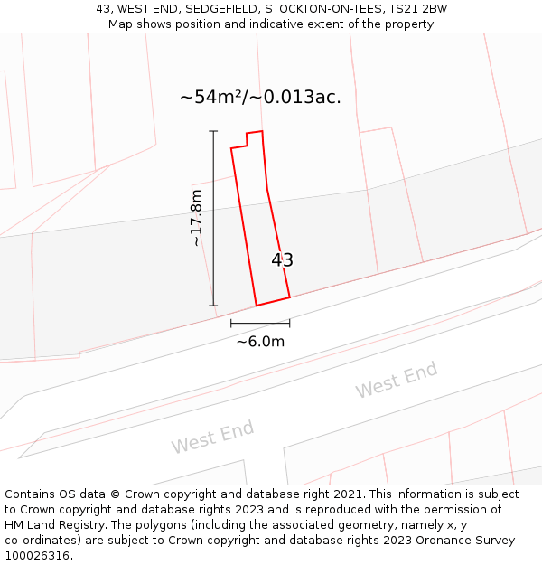 43, WEST END, SEDGEFIELD, STOCKTON-ON-TEES, TS21 2BW: Plot and title map
