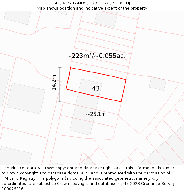 43, WESTLANDS, PICKERING, YO18 7HJ: Plot and title map