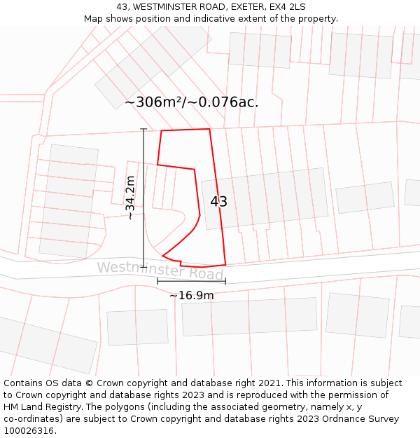 43, WESTMINSTER ROAD, EXETER, EX4 2LS: Plot and title map