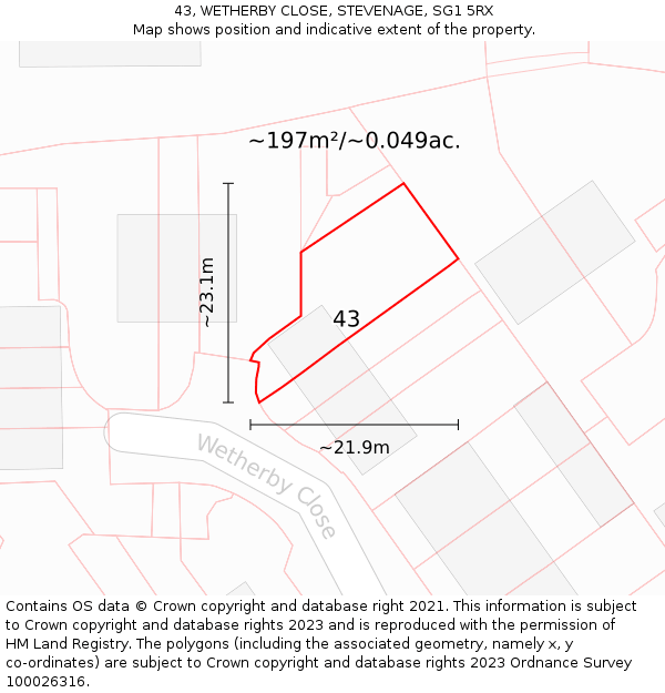 43, WETHERBY CLOSE, STEVENAGE, SG1 5RX: Plot and title map