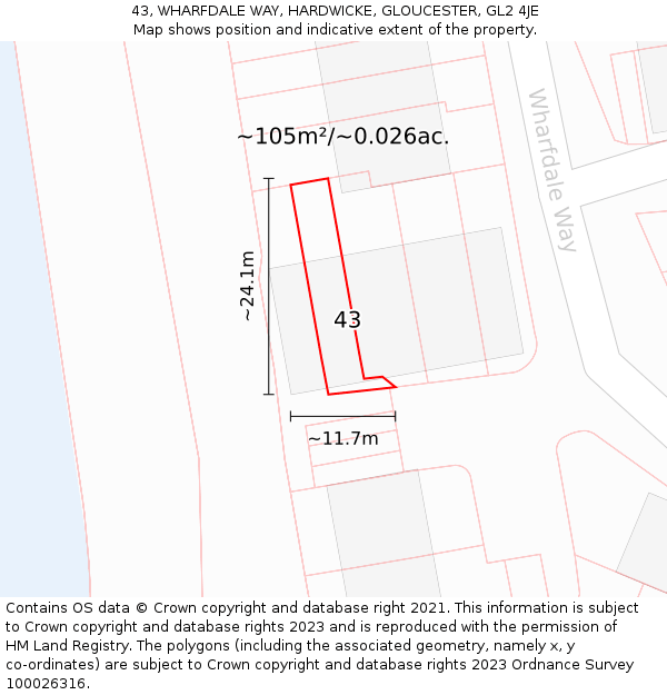 43, WHARFDALE WAY, HARDWICKE, GLOUCESTER, GL2 4JE: Plot and title map