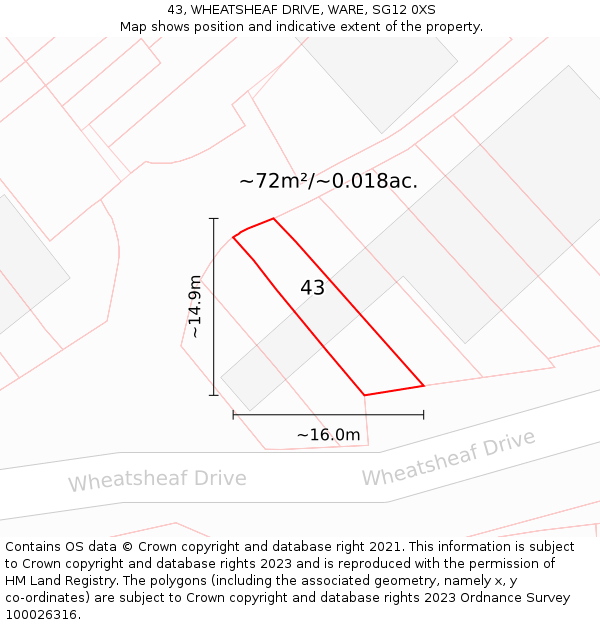 43, WHEATSHEAF DRIVE, WARE, SG12 0XS: Plot and title map