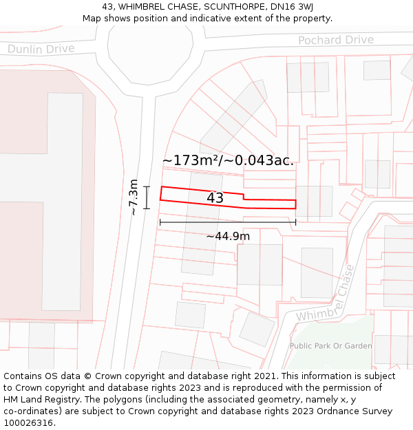 43, WHIMBREL CHASE, SCUNTHORPE, DN16 3WJ: Plot and title map