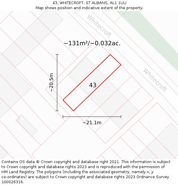 43, WHITECROFT, ST ALBANS, AL1 1UU: Plot and title map