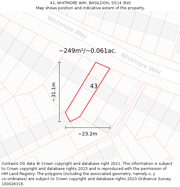 43, WHITMORE WAY, BASILDON, SS14 3NS: Plot and title map