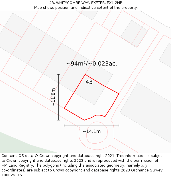 43, WHITYCOMBE WAY, EXETER, EX4 2NR: Plot and title map