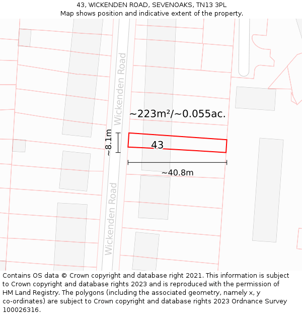 43, WICKENDEN ROAD, SEVENOAKS, TN13 3PL: Plot and title map